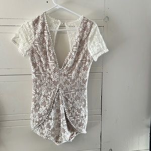 White lace backless romper